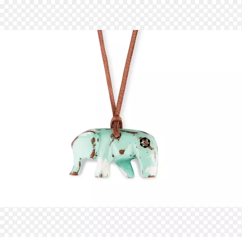 绿松石项链，魅力和吊坠，妇女皮革-骑大象