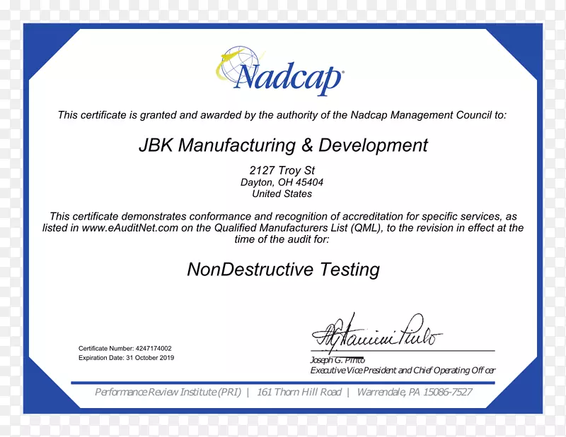 NADCAP检验制造坐标测量机无损检测Danbury精密传动