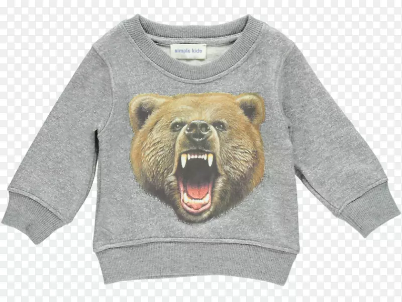 帆布印花袖子T恤熊灰熊