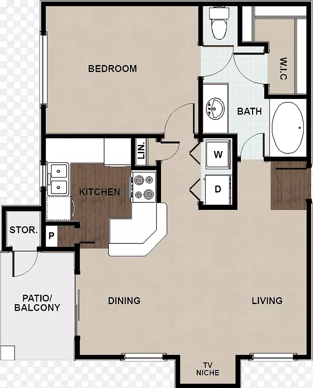 平面图，公寓，卧室，平方尺，喷泉，湖道-公寓