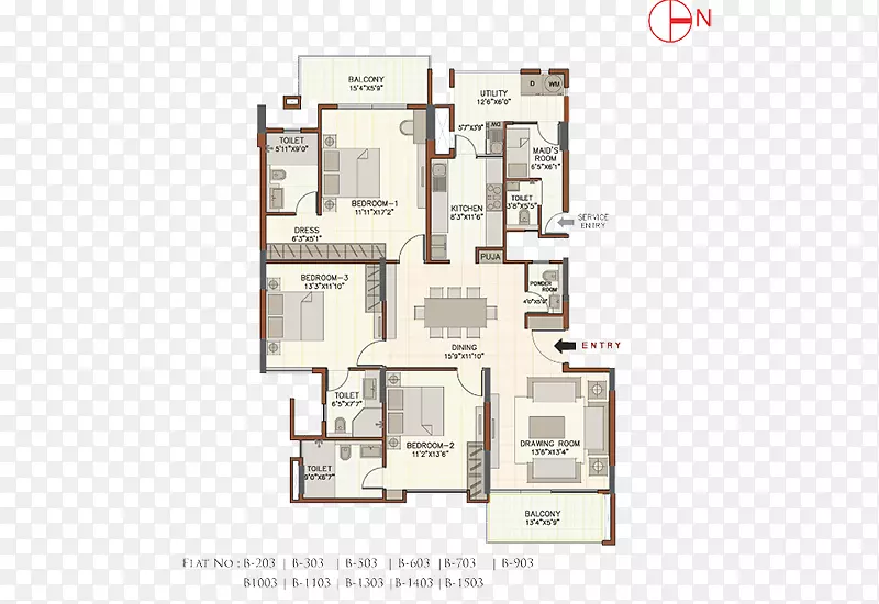 八月份大公寓沙贾普尔主干道沙贾普拉-公寓平面图