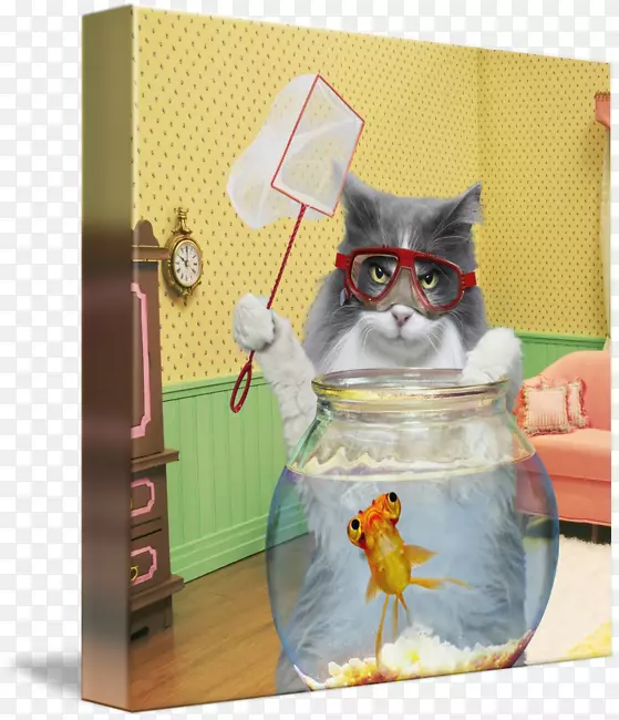 猫科金鱼艺术画布-坏猫