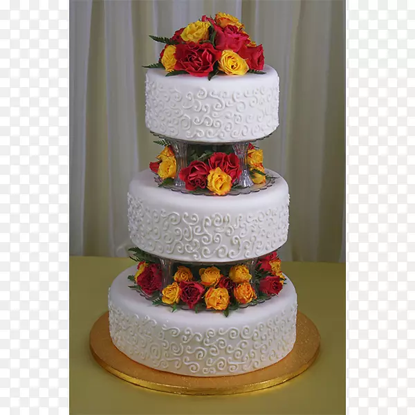 结婚蛋糕，奶油，糖霜和糖霜-金色蛋糕