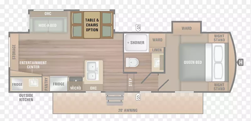 平面图，敞篷车，第五轮联轴器，厨房.台面平面图