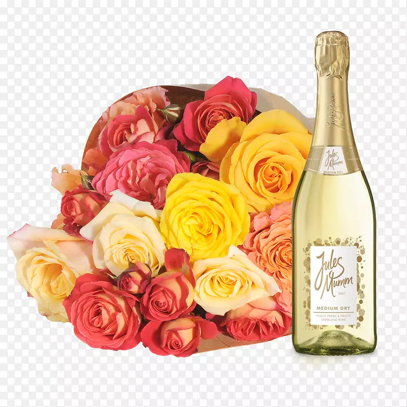 花园玫瑰，利口酒，香槟，玻璃瓶，玫瑰-香槟