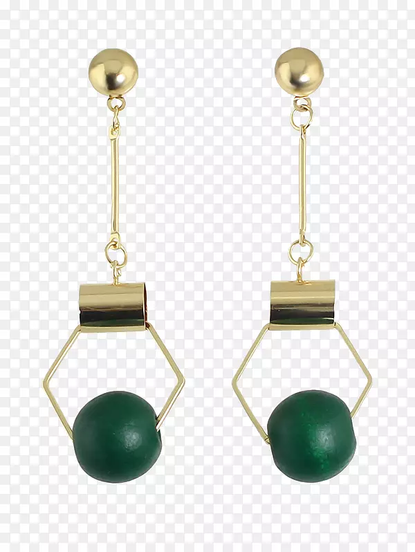 珍珠耳环体珠宝六角形-绿色滴