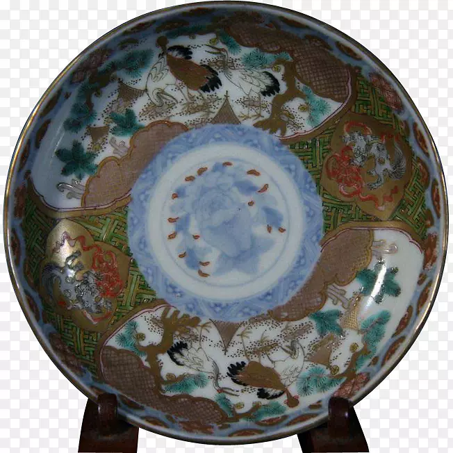 板式江户时期青白陶器Imari陶器-日式起重机