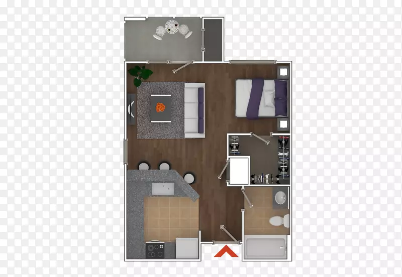 维吉尼亚-高地演播室公寓带线三维平面图-公寓