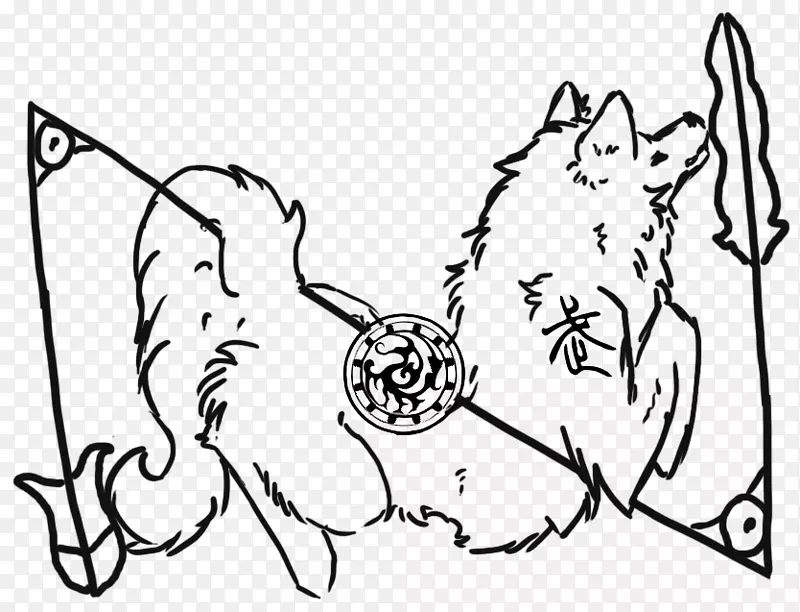 狗猫画线艺术剪贴画-狼纹身