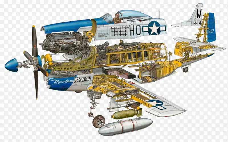 飞机北美p-51野马切开线图爆炸-视图-追逐