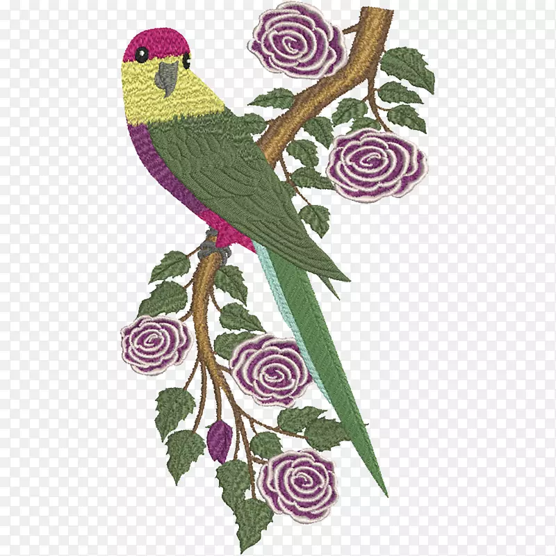 花设计鹦鹉机刺绣图案鹦鹉