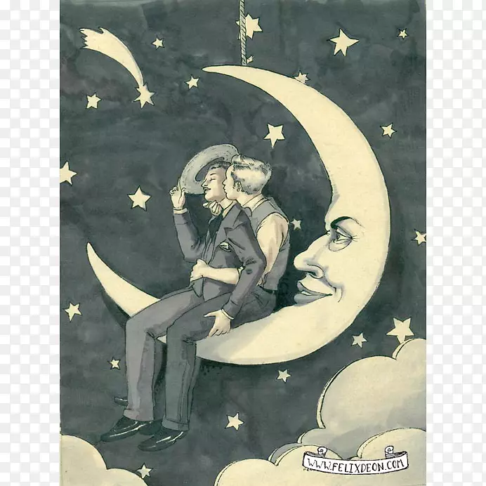 奇异艺术爱情艺术家-月亮水彩画