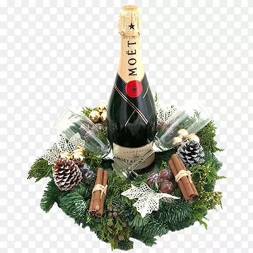 香槟酒莫特和钱登瓶圣诞装饰品-香槟