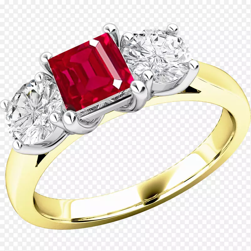 红宝石订婚戒指钻石切割红宝石