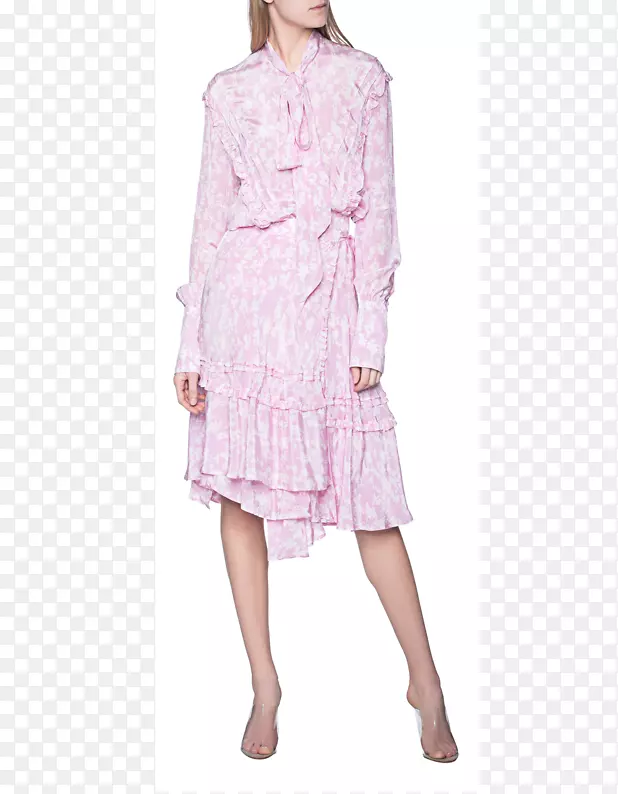 肩部袖粉红色m睡衣连衣裙.时尚粉色线