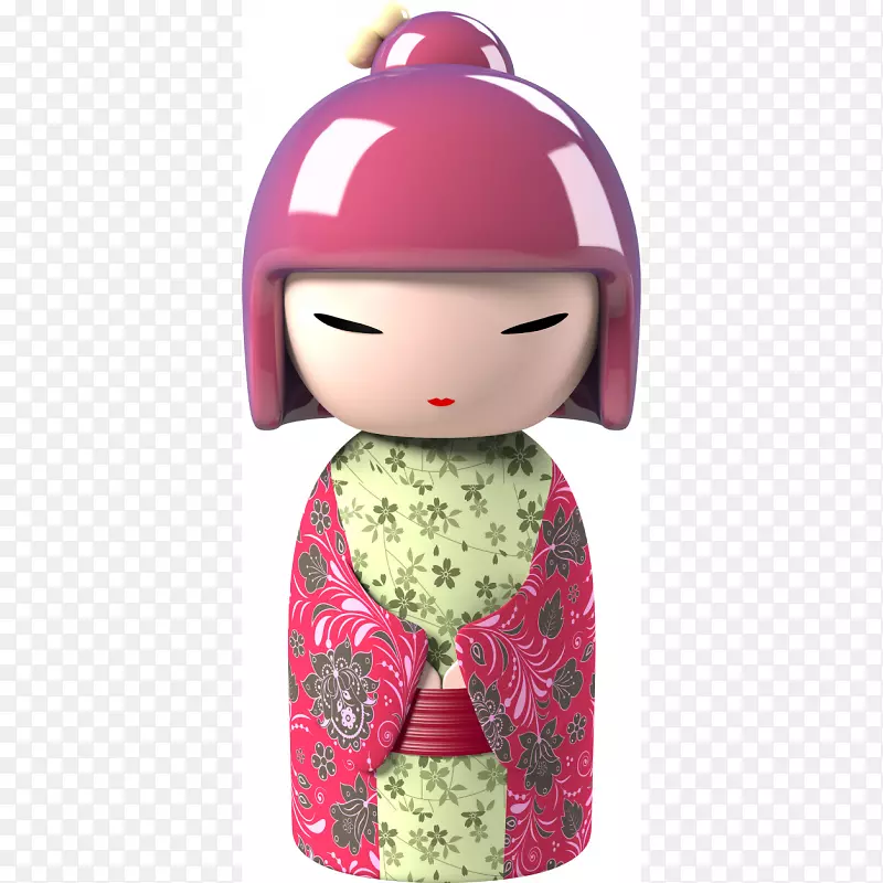 Kokeshi绿色贴纸粉红蓝-kokeshi娃娃
