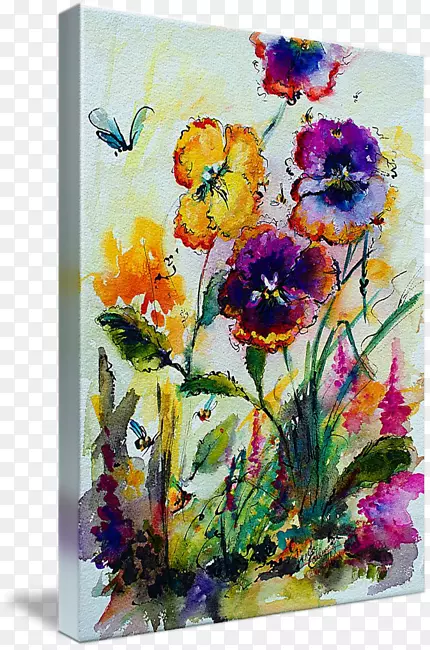 花卉设计丙烯酸漆切花花束水彩画蜜蜂