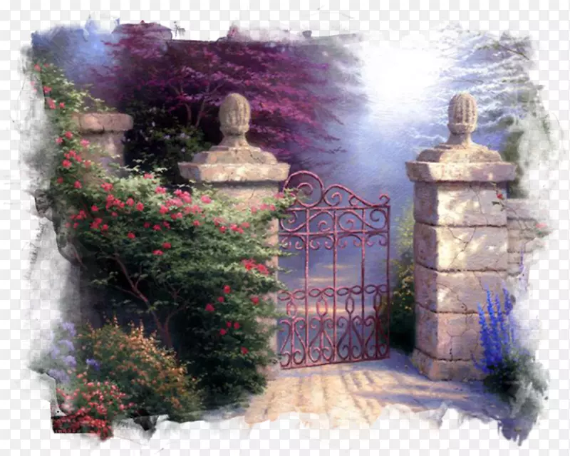 花园门外画的画家汤玛斯·金凯德的灯光地址簿-门。