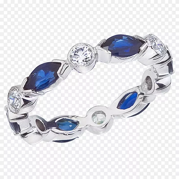 蓝宝石结婚戒指，手镯，白金蓝宝石