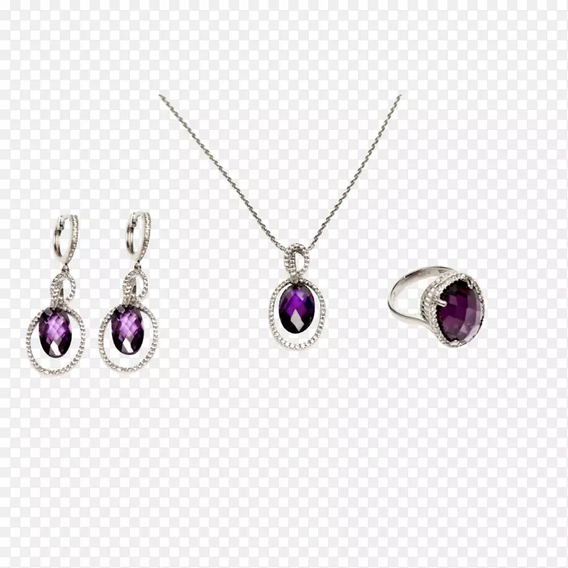 紫水晶耳环珠宝魅力和吊坠项链-珠宝