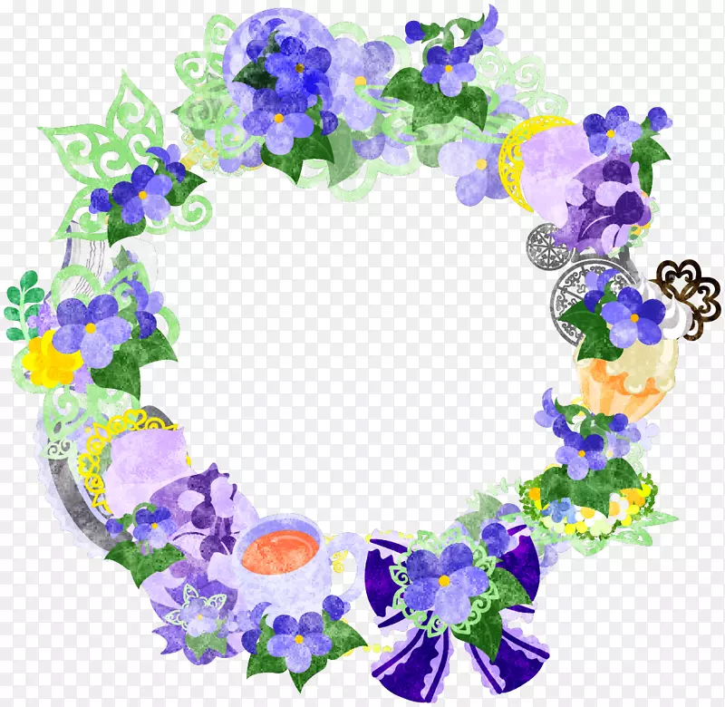 花设计花环紫罗兰色照片.紫罗兰色