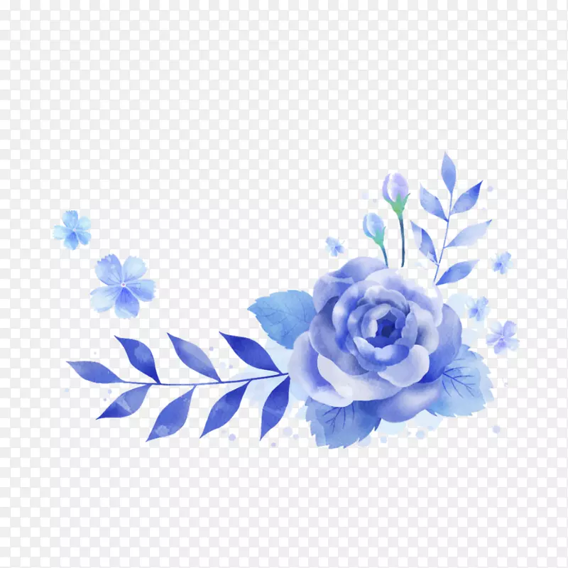 蓝玫瑰花园玫瑰摄影水彩画-玫瑰