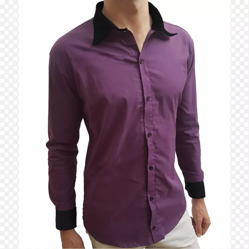 时尚袖子衬衫超薄合身裤子紫色衬衫