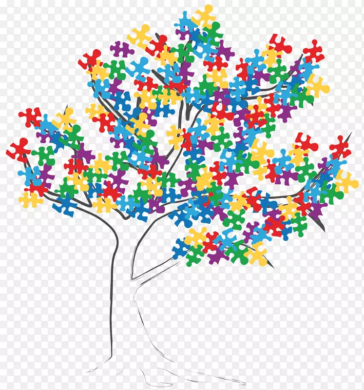 自闭症谱系家庭树花设计拼图-自闭症和拼图