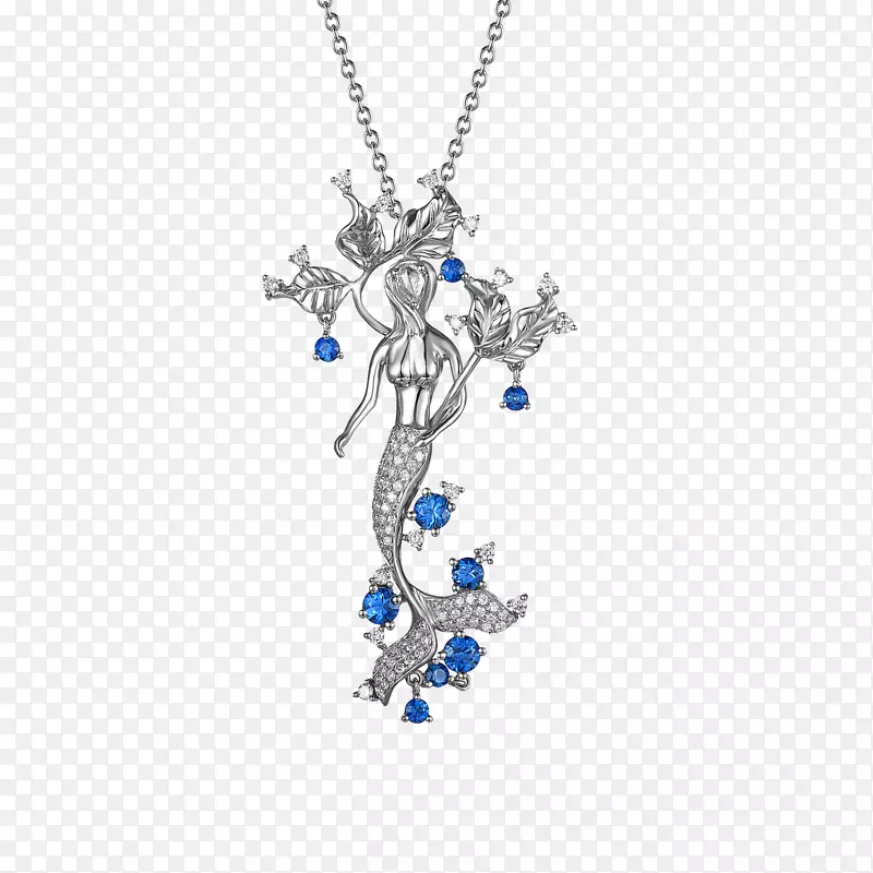 蓝宝石魅力和吊坠项链身体珠宝-蓝宝石