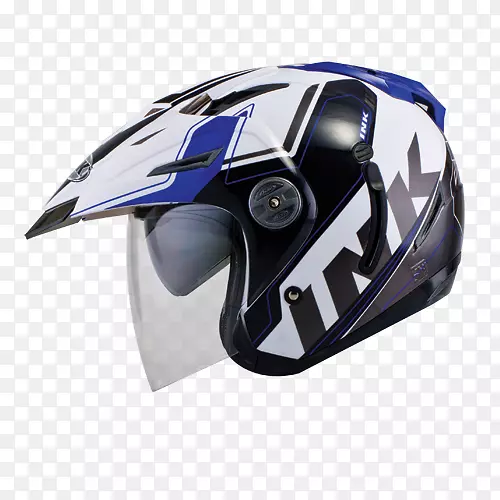 摩托车头盔白色面罩-蓝色墨水