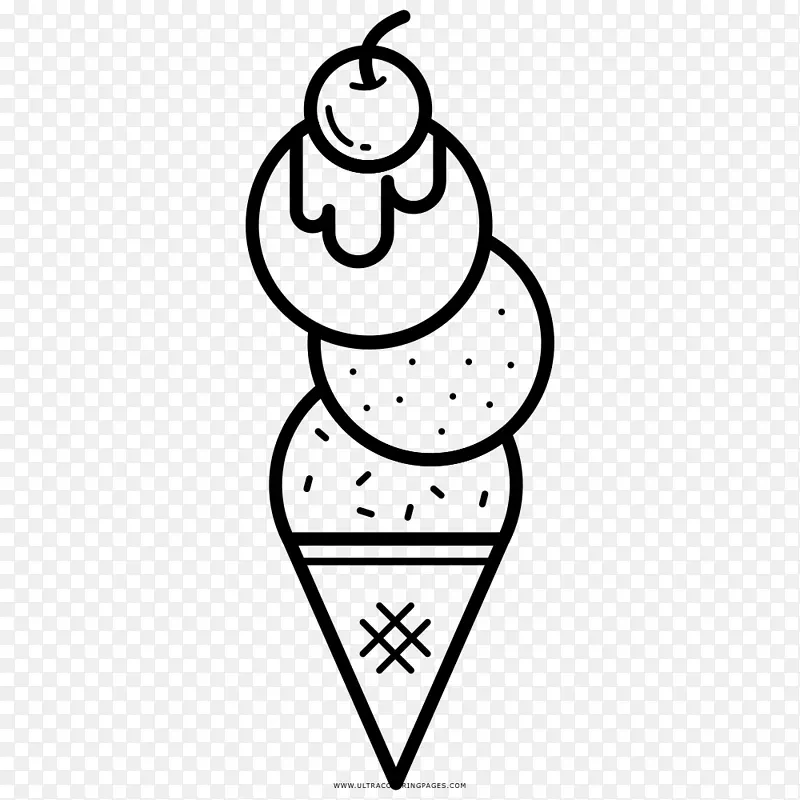 冰淇淋圆锥体圣代画着色书-冰淇淋