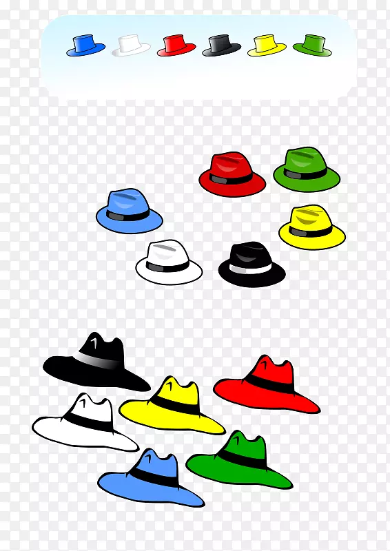 六顶思维帽，服装，大礼帽，剪贴画，艺术帽