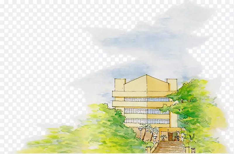 水彩手绘风格的建筑与自然景观PNG图片素材下载_图片编号5207071-PNG素材网
