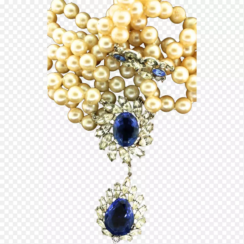 珍珠蓝宝石项链珠宝钴蓝宝石
