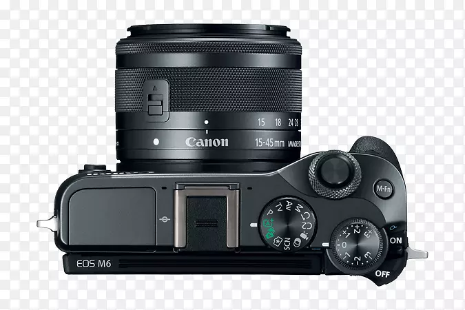 佳能eos m6佳能镜头安装卡农efm 15-45 mm镜头-摄像机顶部视图