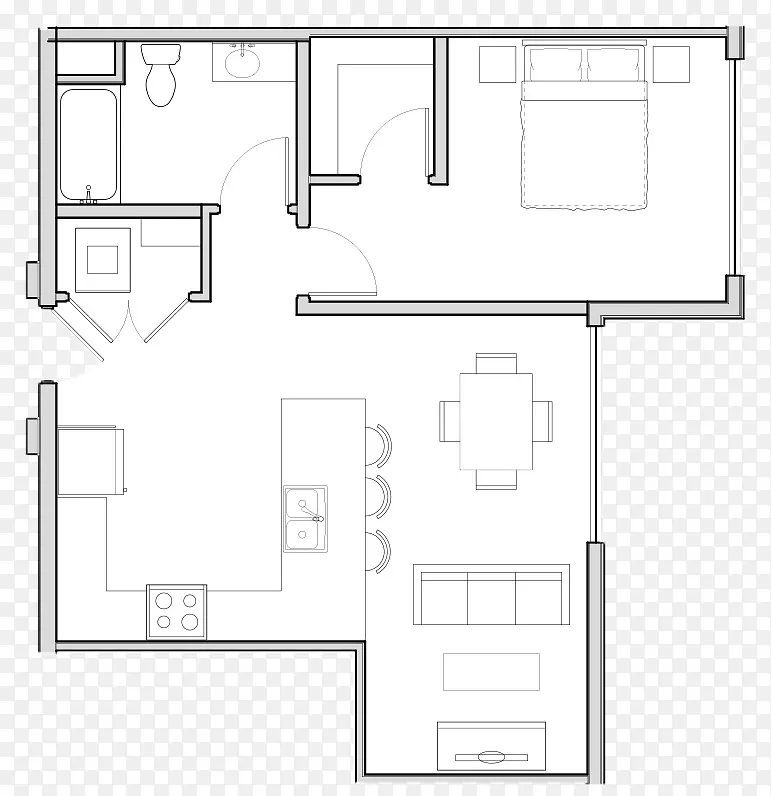 平面图，房屋床，公寓，客厅-复制地板