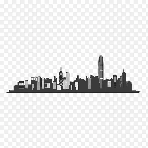 香港天际线-黑白大厦