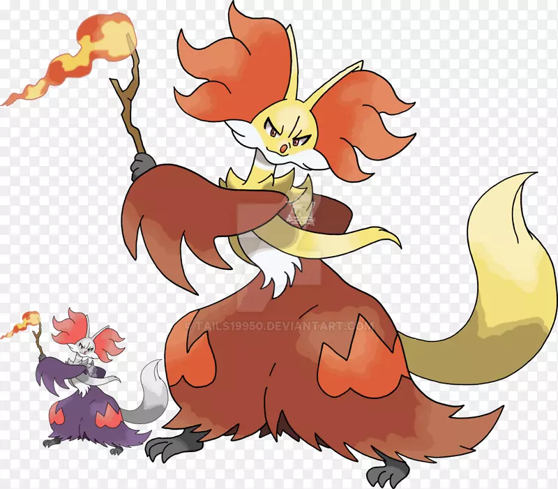 Pokémon x和y delphox braixen fennekin艺术-口袋妖怪