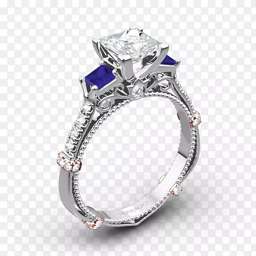 结婚戒指蓝宝石银戒指