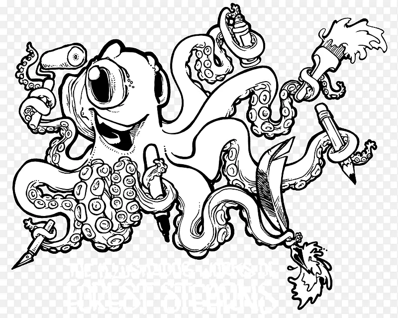 脊椎动物视觉艺术画线艺术剪贴画章鱼