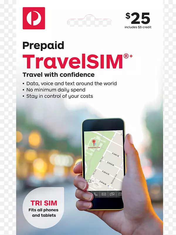 预付费TravelSim+澳大利亚邮政用户身份模块智能手机-新西兰沃达丰