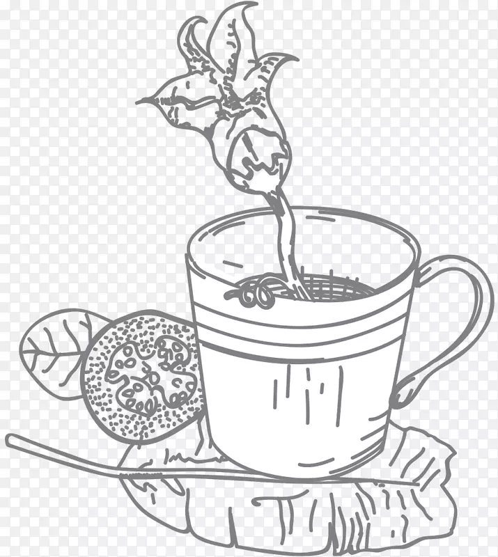 咖啡杯花店线艺术剪贴画-花