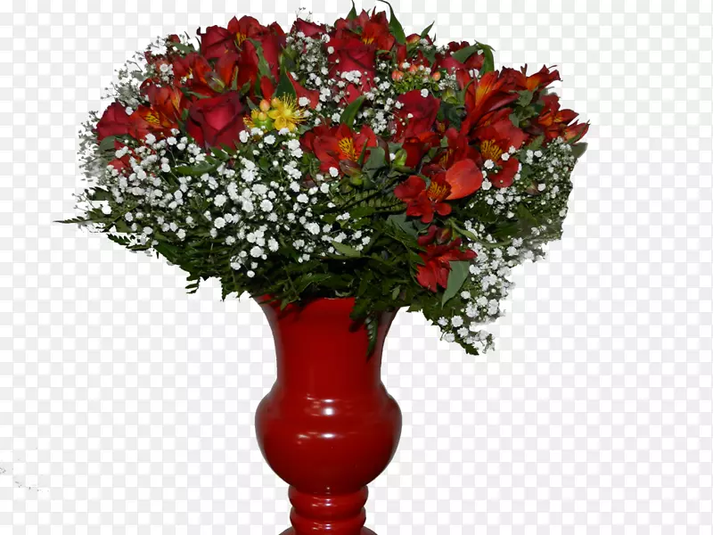 人造花红花瓶-蔷薇花盆