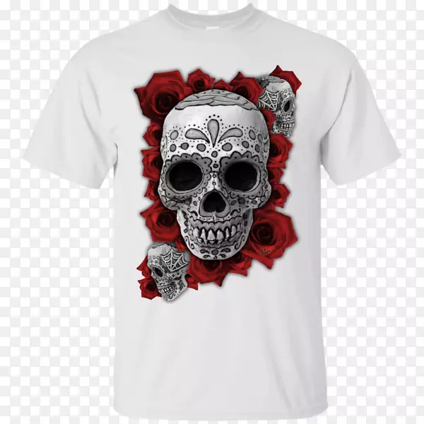 t恤、胼胝体头骨和十字骨袖-头骨玫瑰