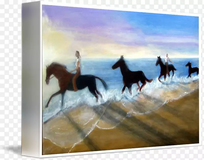 画布画廊在沙滩上包扎艺术马匹
