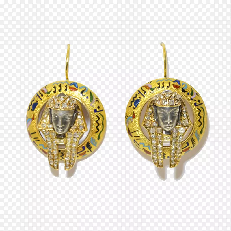 耳环珠宝彩色黄金埃及复兴建筑.埃及耳环