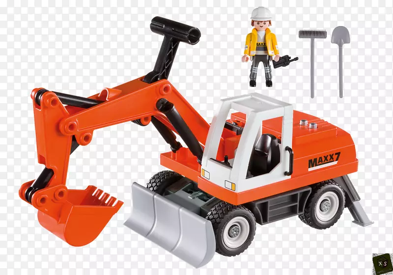 Playmobil玩具挖掘机游戏反铲装载机-玩具
