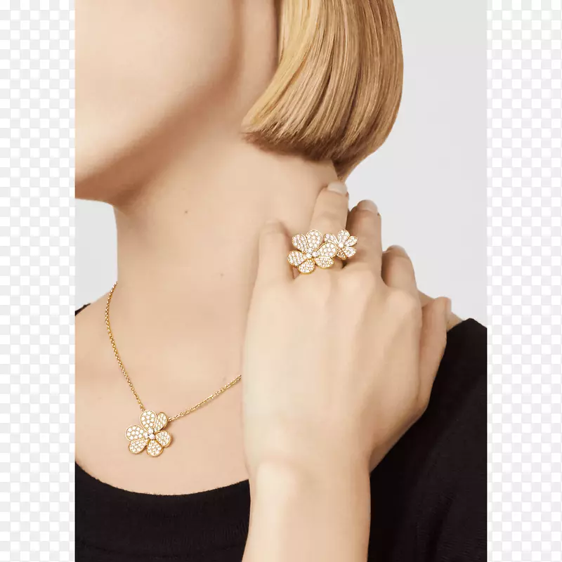 耳环项链van Cleef&Arpels魅力和吊坠.手指戒指