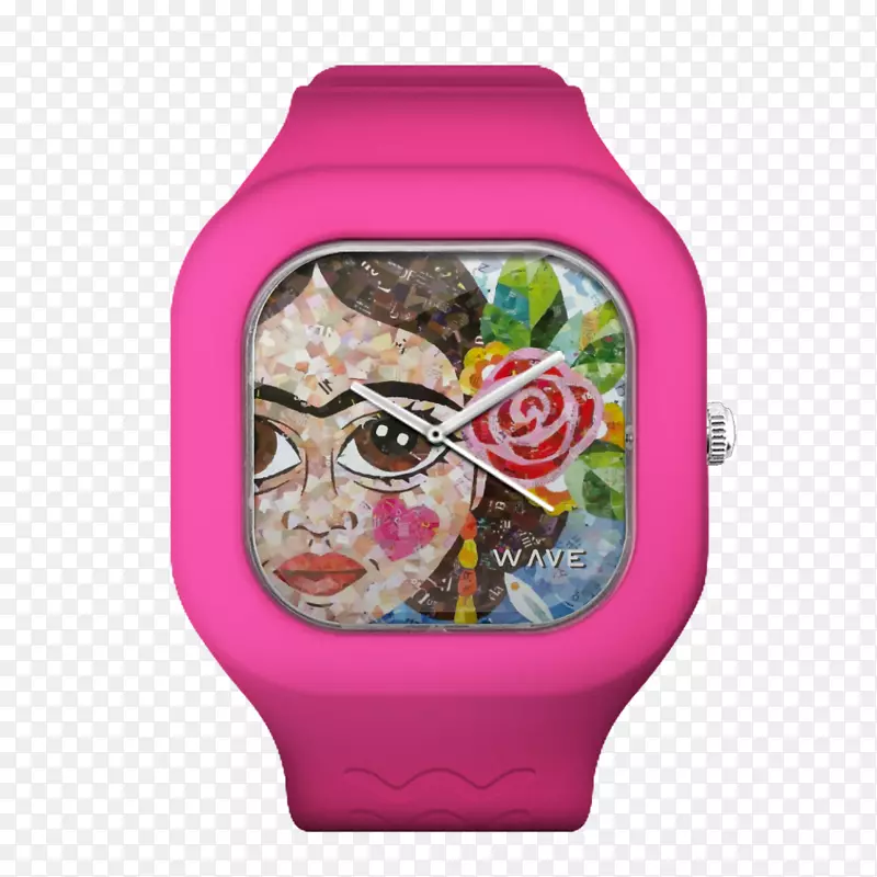 手表表带粉红色蓝色钟-粉红色波
