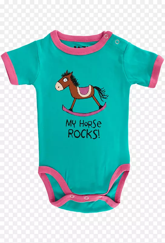 婴儿和幼童一件T恤，绿袖子，粉红马匹